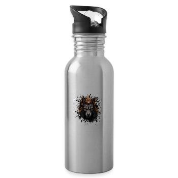 Wolf Head Portrait Crown - Water bottle with straw - silver - Right