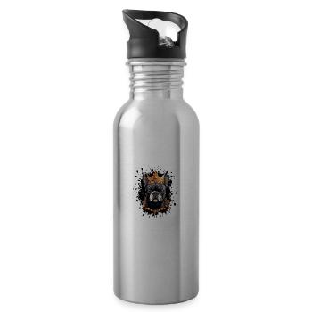 French Bulldog Dog Crown Portrait - Water bottle with straw - silver - Right