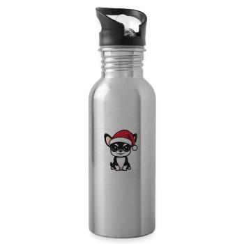 Chihuahua Dog Christmas Christmas - Water bottle with straw - silver - Right