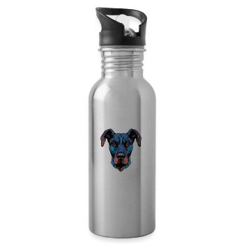 Great Dane Hund Porträt Bunt - Trinkflasche mit integriertem Trinkhalm - Lightsilver - Rechts