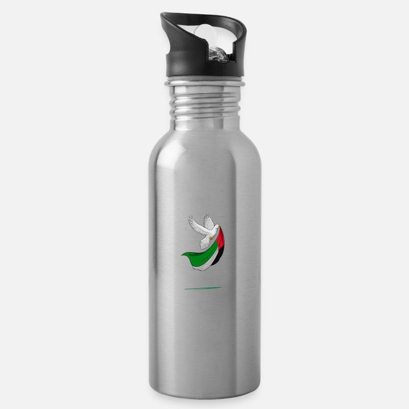 Colombe de la liberté de la Palestine libre - Gourde avec paille intégrée - argent clair