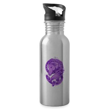 Lucky Horse Shoe and Flowers - Water bottle with straw - silver - Right