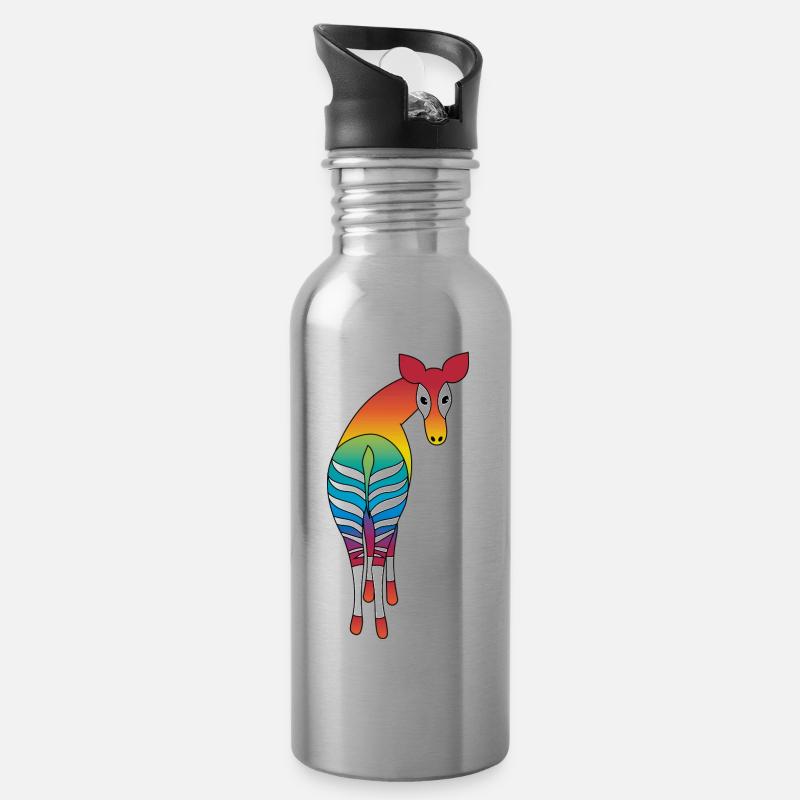 Okapi arc-en-ciel - Gourde avec paille intégrée - argent clair