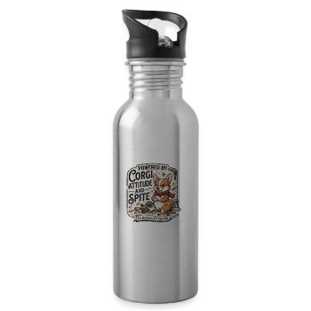 Powered By Corgi Attitude And Spite Funny Dog - Water bottle with straw - silver - Right