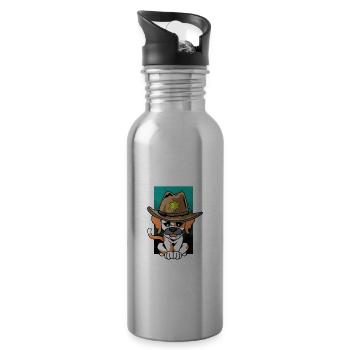 Nice Doberman Sheriff Dog Trainer Gift - Water bottle with straw - silver - Right