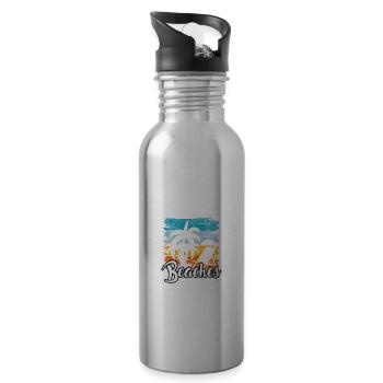 Zitat Aloha Beach Hawaii Vintage Palm Beach - Trinkflasche mit integriertem Trinkhalm - Lightsilver - Rechts