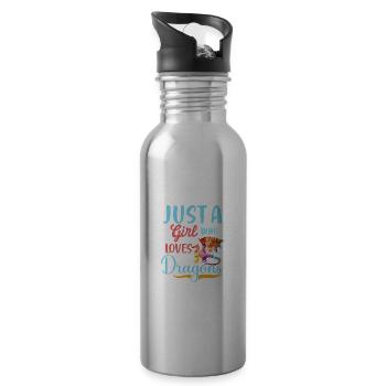 Only a girl who loves dragons, dragons are g - Water bottle with straw - silver - Right