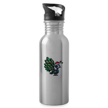 Peacock Bird Christmas - Water bottle with straw - silver - Right