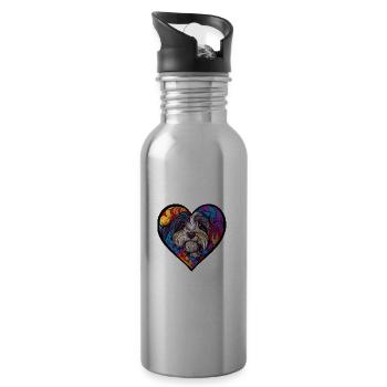 Chien Bichon Coeur Amour - Gourde avec paille intégrée - argent clair - Droite