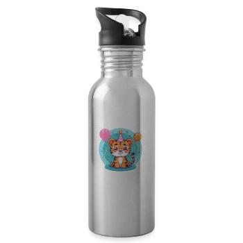 Tiger Geburtstag Comic - Trinkflasche mit integriertem Trinkhalm - Lightsilver - Rechts