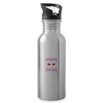 Nur meine Nachbarin Wein Lieblingsnachbarin - Trinkflasche mit integriertem Trinkhalm - Lightsilver - Rechts