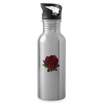 Fleur de rose - Gourde avec paille intégrée - argent clair - Droite