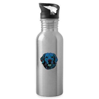Golden Retriever Dog Portrait Colorful - Water bottle with straw - silver - Right