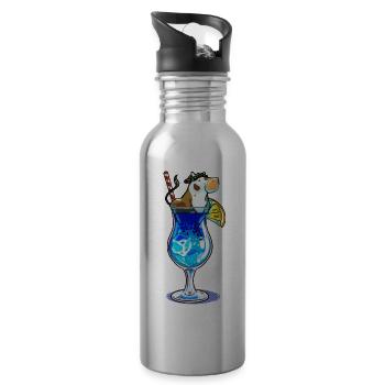 Kuh + Blue Lagoon = Moo Lagoon - Trinkflasche mit integriertem Trinkhalm - Lightsilver - Rechts