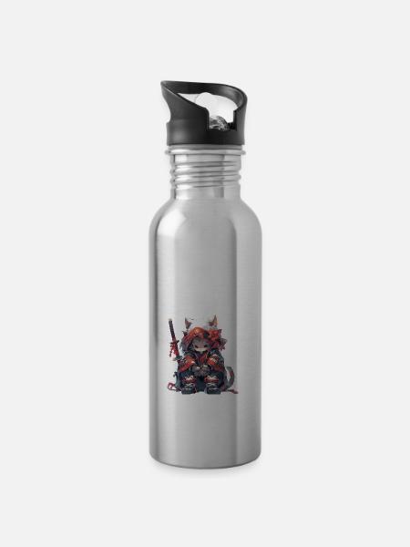 Cute Samurai Cat - Trinkflasche mit integriertem Trinkhalm - 