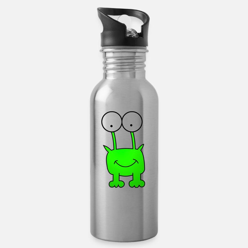 Monster in grün - Trinkflasche mit integriertem Trinkhalm - Lightsilver