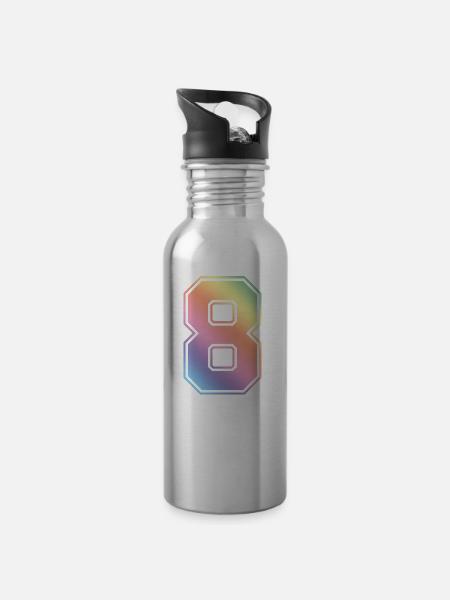 8 Zahl Bunt - Trinkflasche mit integriertem Trinkhalm - Lightsilver