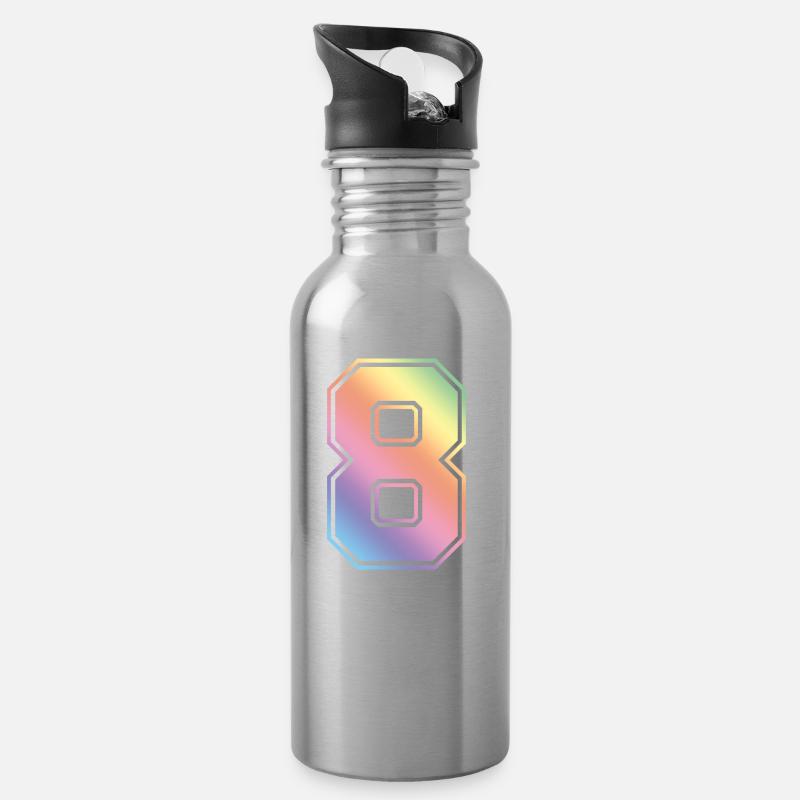 8 Zahl Bunt - Trinkflasche mit integriertem Trinkhalm - Lightsilver