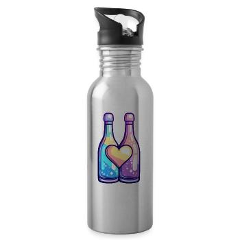 Flasche Paar Party Sekt Liebe Herz Valentinstag - Trinkflasche mit integriertem Trinkhalm - Lightsilver - Rechts