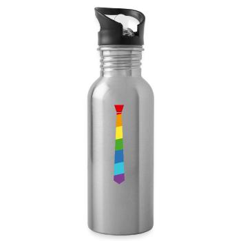 Arc-en-cravate - Drapeau - Drapeau - Gay Pride - Gourde avec paille intégrée - argent clair - Droite