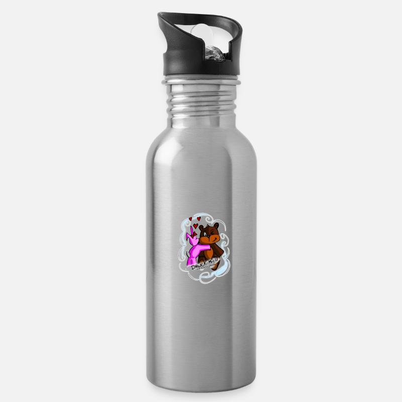 Drück mich - Trinkflasche mit integriertem Trinkhalm - Lightsilver