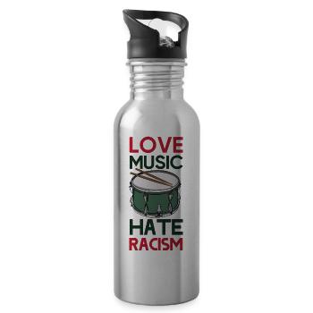 Amour Musique Haine Racisme - Gourde avec paille intégrée - argent clair - Droite