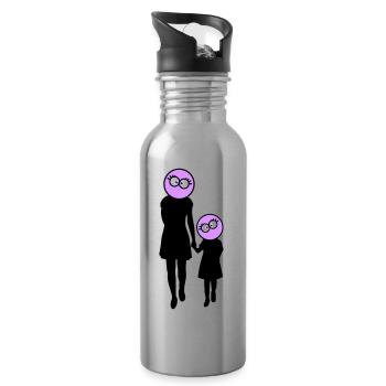 Familie Silhouette Liebe Kinder Eltern Mama Papa - Trinkflasche mit integriertem Trinkhalm - Lightsilver - Rechts