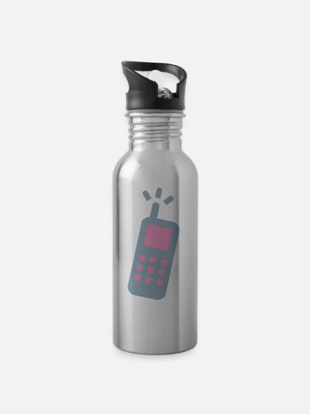 phone cellphone cell phone landline - Water bottle with straw - silver