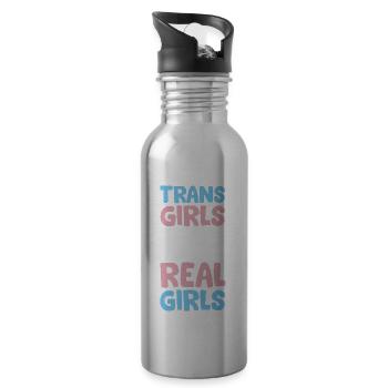 Trans-Mädchen sind echte Mädchen - Trinkflasche mit integriertem Trinkhalm - Lightsilver - Rechts