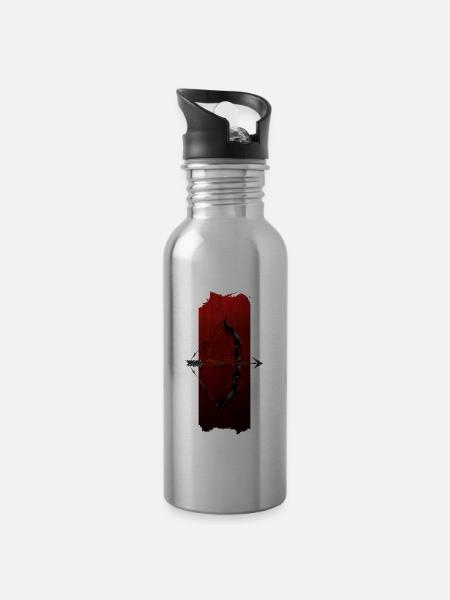 Bogenschießen Eleganz: Pfeil und Bogen - Trinkflasche mit integriertem Trinkhalm - Lightsilver
