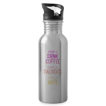 Étape 1 : Buvez du café Étape 2 Palpitez Étape 3 : Écrivez - Gourde avec paille intégrée - argent clair - Droite