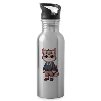 Cute Schoolboy Cat - Water bottle with straw - silver - Right