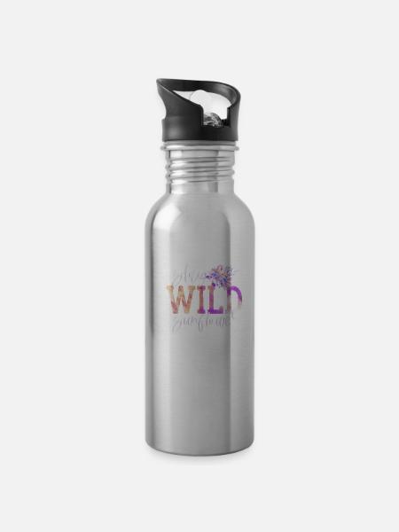 Stay Wild sunflower - Trinkflasche mit integriertem Trinkhalm - Lightsilver