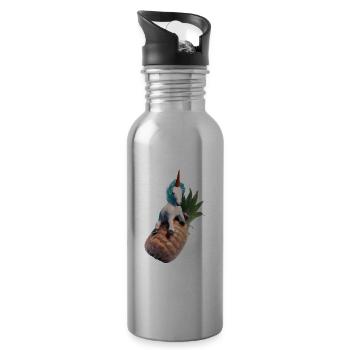 Licorne ananas - Licorne tropicale - Gourde avec paille intégrée - argent clair - Droite