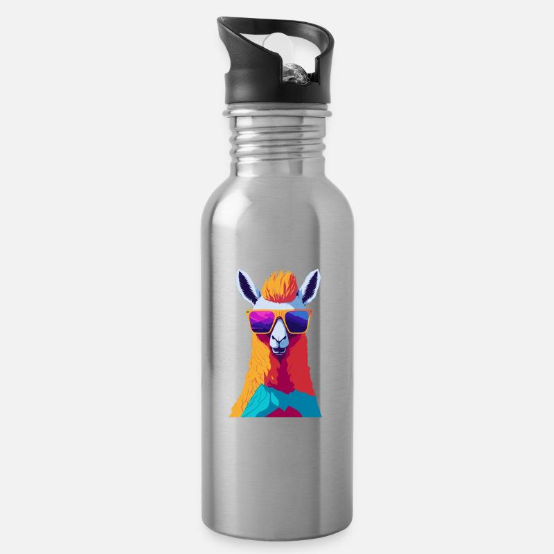 Retro-Alpaka-Rebellion - Trinkflasche mit integriertem Trinkhalm - Lightsilver