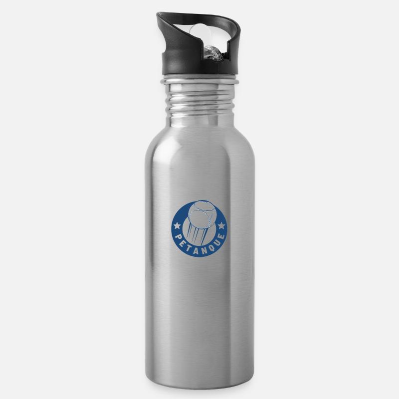 Boule Petanque Logo - Trinkflasche mit integriertem Trinkhalm - Lightsilver