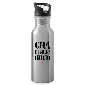 Oma ist meine Heldin / Oma ist die Beste - Trinkflasche mit integriertem Trinkhalm - Lightsilver - Rechts