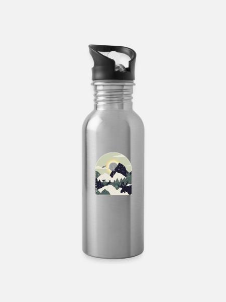 Nature Forest Mountains Hiking - Water bottle with straw - silver