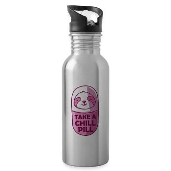 Take A Chill Pill Faultier Sloth Kawaii - Trinkflasche mit integriertem Trinkhalm - Lightsilver - Rechts