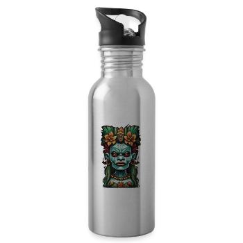 Tiki / Hawaii / Tropisch /Insel / Kultur / Logo - Trinkflasche mit integriertem Trinkhalm - Lightsilver - Rechts