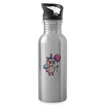 Alpaka Llama Geburtstag Baby - Trinkflasche mit integriertem Trinkhalm - Lightsilver - Rechts