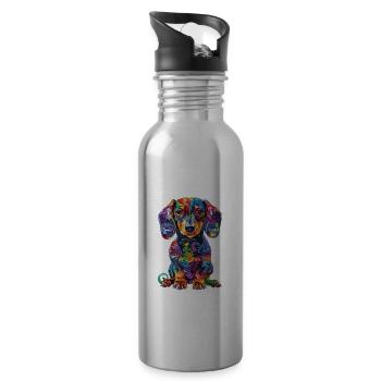 Bunte Dackel Hundekunst für Hundeliebhaber - Trinkflasche mit integriertem Trinkhalm - Lightsilver - Rechts