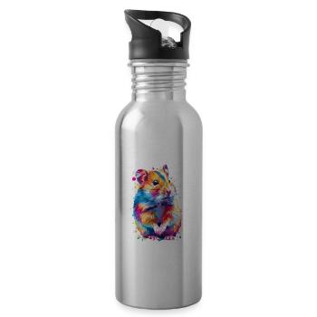 Cute Hamster Rainbow Colors - Water bottle with straw - silver - Right