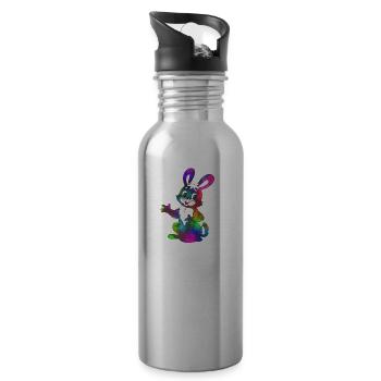 Lapin arc-en-ciel - Gourde avec paille intégrée - argent clair - Droite
