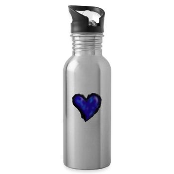 Herz blau Geschenkidee dunkel dunkelblau Liebe - Trinkflasche mit integriertem Trinkhalm - Lightsilver - Rechts