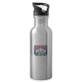 Echte Katzen auf Picknick zwischen Sakura - Trinkflasche mit integriertem Trinkhalm - Lightsilver - Rechts