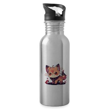 Japanese dog Shiba Inu devil cute villain - Water bottle with straw - silver - Right