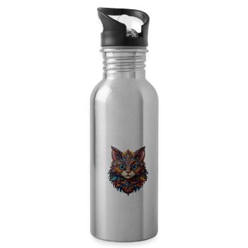 Katze Farbenfroh - Trinkflasche mit integriertem Trinkhalm - Lightsilver - Rechts