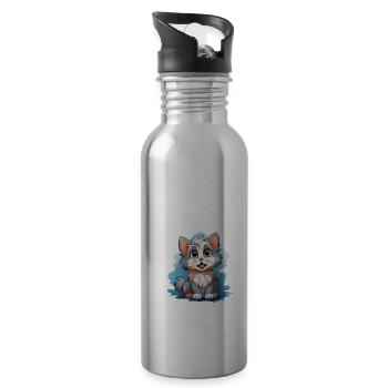 Children's Cat - Water bottle with straw - silver - Right