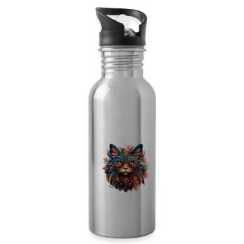 Katze Farbenfroh - Trinkflasche mit integriertem Trinkhalm - Lightsilver - Rechts